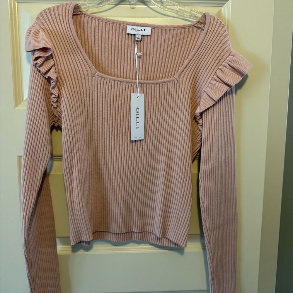 Gilli Women's Blush Ribbed Long Sleeve Top NWT
